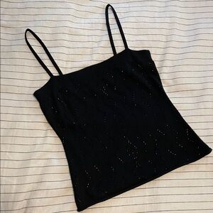 Y2K Banana Republic black knit strappy tank top with beading